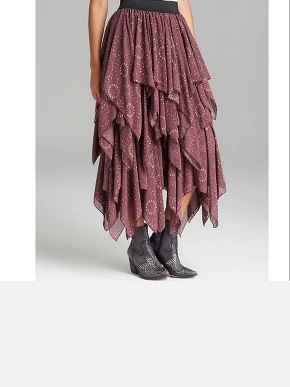 Free People Georgette Handkerchief Tiered Boho Skirt